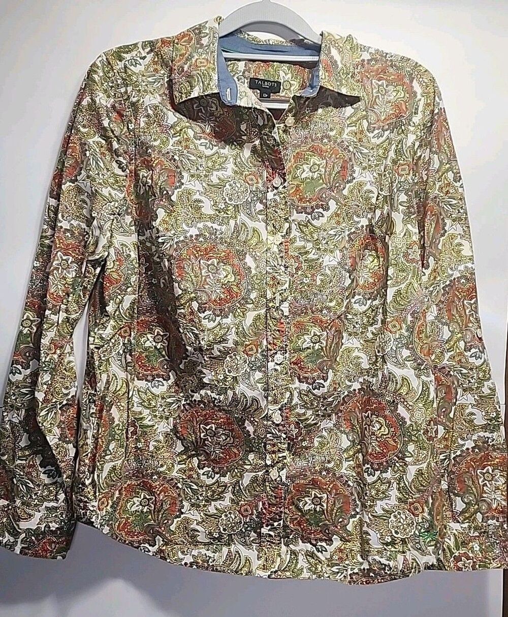 Talbots Petites Women’s 10P Paisley Floral Button Front Blouse L/S
